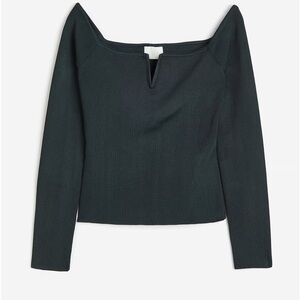 Ribbed Knit, off Shoulder Top by H&M - Dark Green - NEW